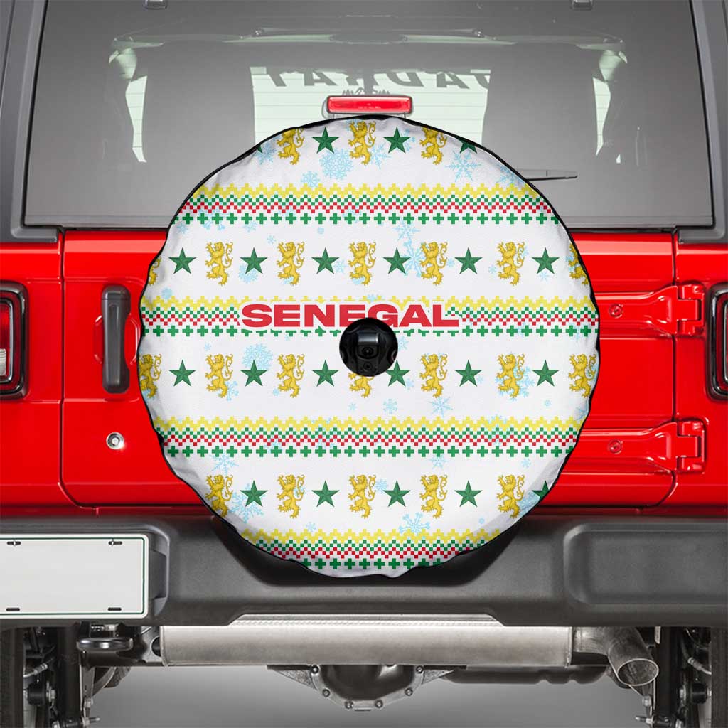 Senegal Christmas Spare Tire Cover with White-Green-Yellow Design, Golden Lion, and Festive Stars Motif - Wonder Print Shop