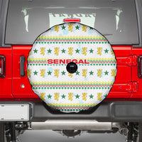 Senegal Christmas Spare Tire Cover with White-Green-Yellow Design, Golden Lion, and Festive Stars Motif - Wonder Print Shop