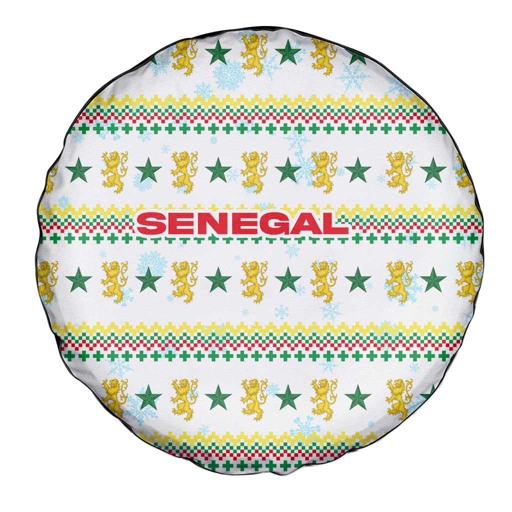 Senegal Christmas Spare Tire Cover with White-Green-Yellow Design, Golden Lion, and Festive Stars Motif - Wonder Print Shop
