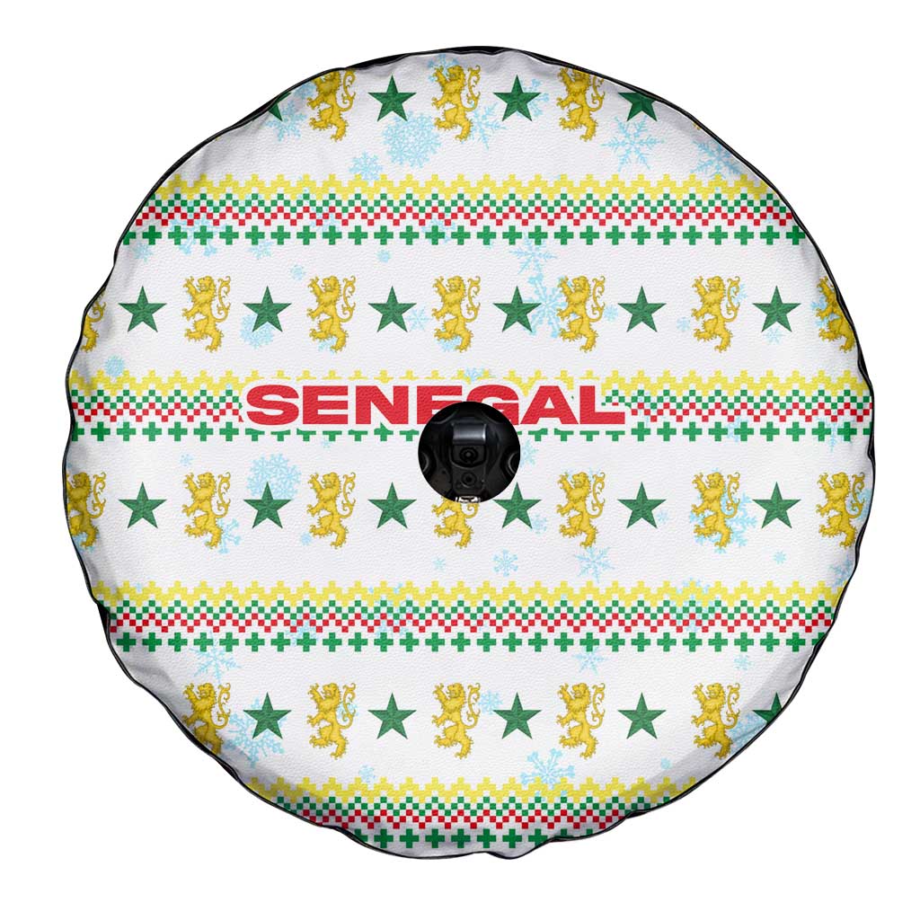 Senegal Christmas Spare Tire Cover with White-Green-Yellow Design, Golden Lion, and Festive Stars Motif - Wonder Print Shop