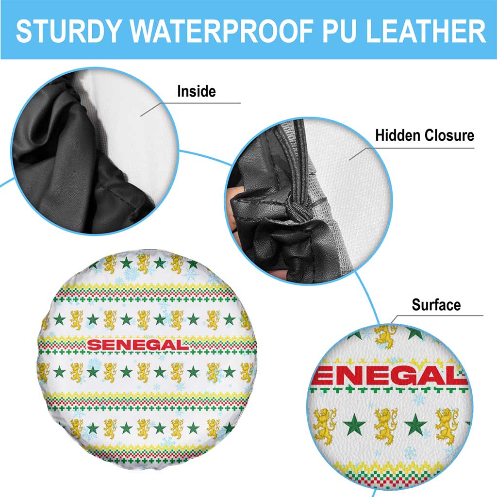 Senegal Christmas Spare Tire Cover with White-Green-Yellow Design, Golden Lion, and Festive Stars Motif - Wonder Print Shop