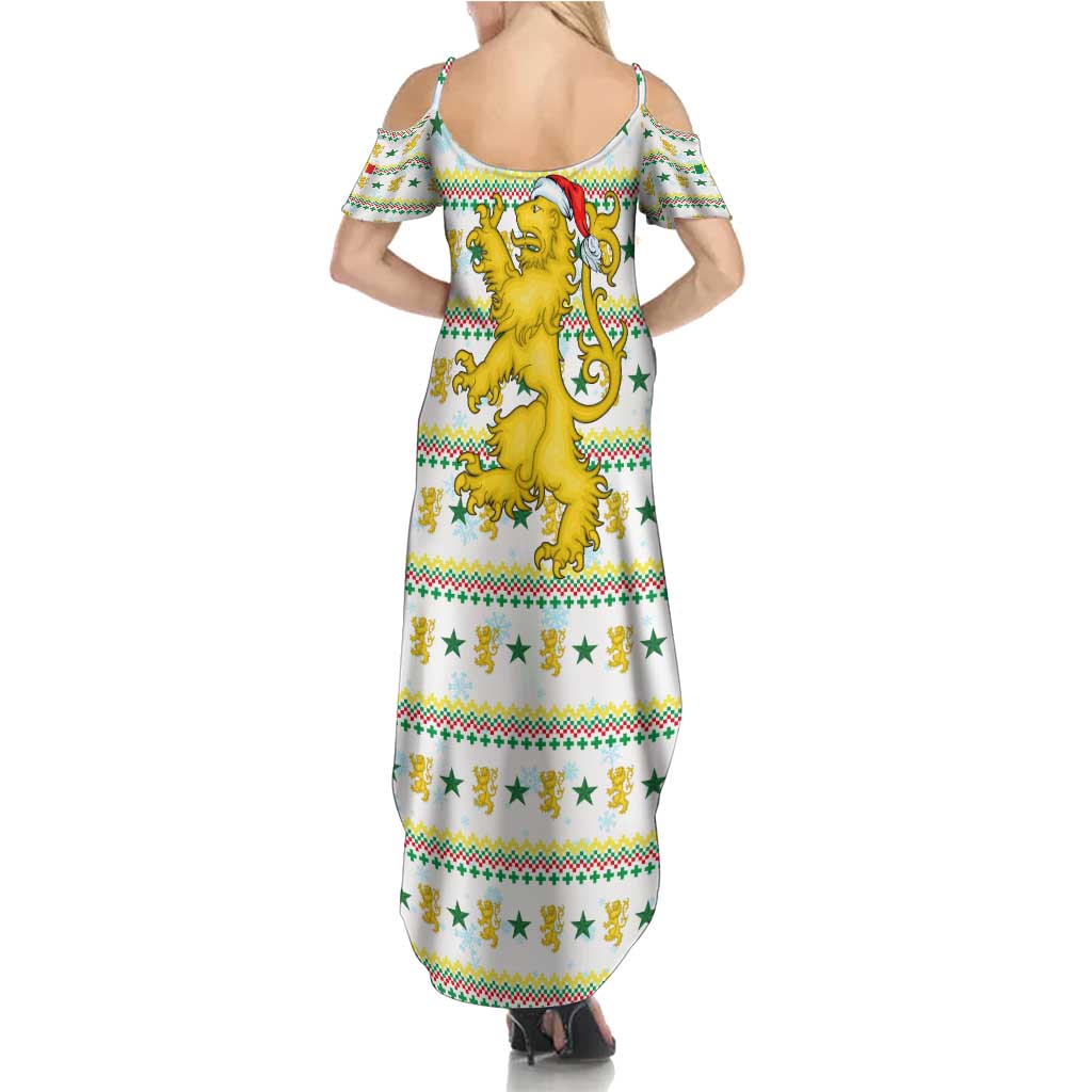 Senegal Christmas Summer Maxi Dress with White-Green-Yellow Design, Golden Lion, and Festive Stars Motif - Wonder Print Shop