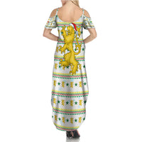 Senegal Christmas Summer Maxi Dress with White-Green-Yellow Design, Golden Lion, and Festive Stars Motif - Wonder Print Shop