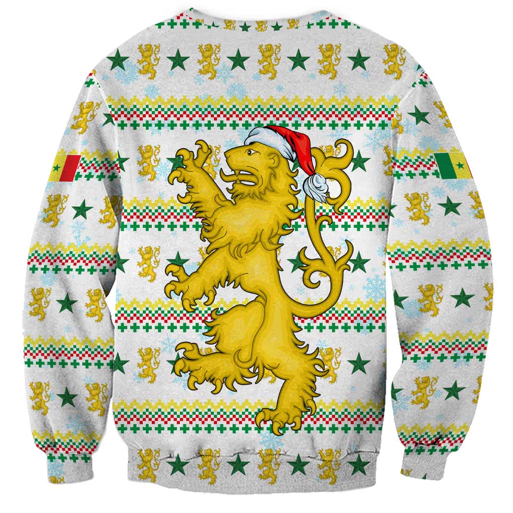 Senegal Christmas Sweatshirt with White-Green-Yellow Design, Golden Lion, and Festive Stars Motif - Wonder Print Shop