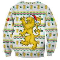 Senegal Christmas Sweatshirt with White-Green-Yellow Design, Golden Lion, and Festive Stars Motif - Wonder Print Shop