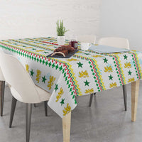 Senegal Christmas Tablecloth with White-Green-Yellow Design, Golden Lion, and Festive Stars Motif - Wonder Print Shop
