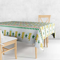Senegal Christmas Tablecloth with White-Green-Yellow Design, Golden Lion, and Festive Stars Motif - Wonder Print Shop