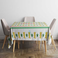 Senegal Christmas Tablecloth with White-Green-Yellow Design, Golden Lion, and Festive Stars Motif - Wonder Print Shop