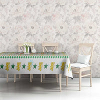 Senegal Christmas Tablecloth with White-Green-Yellow Design, Golden Lion, and Festive Stars Motif - Wonder Print Shop