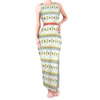 Senegal Christmas Tank Maxi Dress with White-Green-Yellow Design, Golden Lion, and Festive Stars Motif - Wonder Print Shop