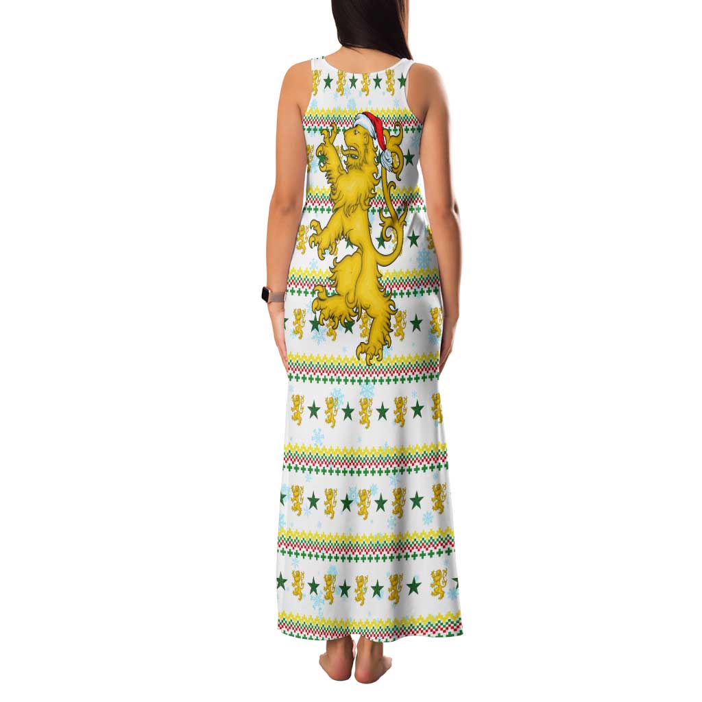 Senegal Christmas Tank Maxi Dress with White-Green-Yellow Design, Golden Lion, and Festive Stars Motif - Wonder Print Shop