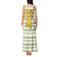 Senegal Christmas Tank Maxi Dress with White-Green-Yellow Design, Golden Lion, and Festive Stars Motif - Wonder Print Shop