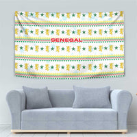 Senegal Christmas Tapestry with White-Green-Yellow Design, Golden Lion, and Festive Stars Motif - Wonder Print Shop