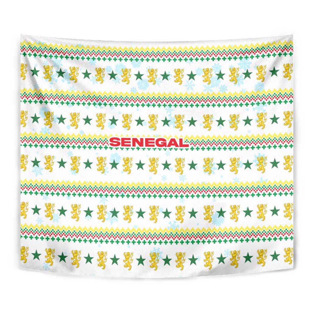 Senegal Christmas Tapestry with White-Green-Yellow Design, Golden Lion, and Festive Stars Motif - Wonder Print Shop