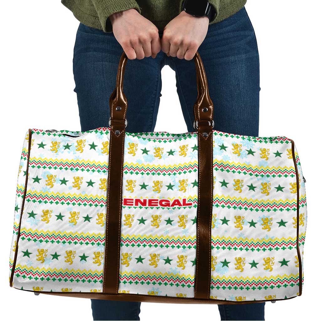 Senegal Christmas Travel Bag with White-Green-Yellow Design, Golden Lion, and Festive Stars Motif - Wonder Print Shop