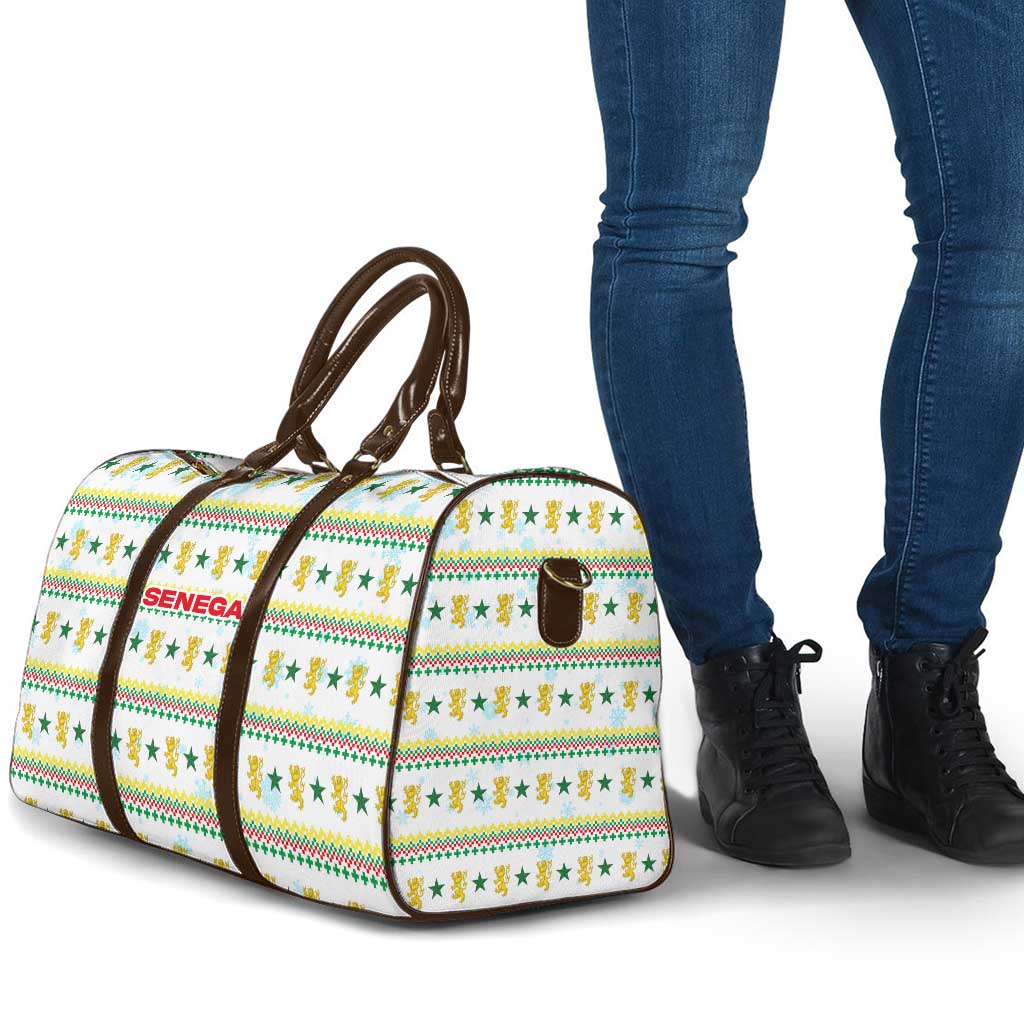 Senegal Christmas Travel Bag with White-Green-Yellow Design, Golden Lion, and Festive Stars Motif - Wonder Print Shop