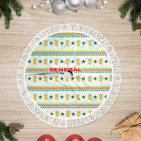 Senegal Christmas Tree Skirt with White-Green-Yellow Design, Golden Lion, and Festive Stars Motif - Wonder Print Shop
