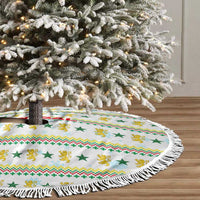 Senegal Christmas Tree Skirt with White-Green-Yellow Design, Golden Lion, and Festive Stars Motif - Wonder Print Shop
