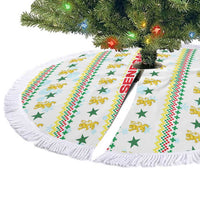 Senegal Christmas Tree Skirt with White-Green-Yellow Design, Golden Lion, and Festive Stars Motif - Wonder Print Shop