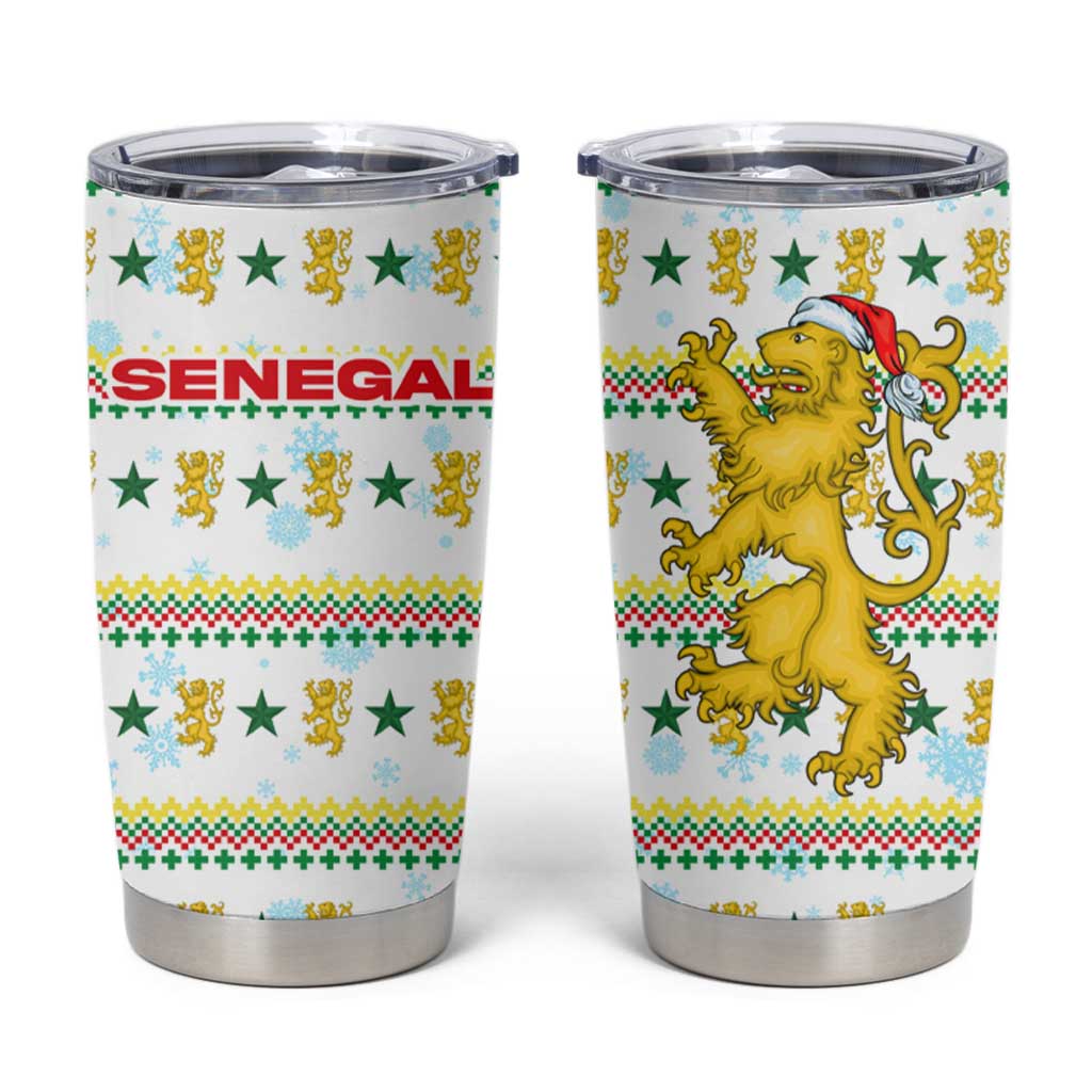 Senegal Christmas Tumbler Cup with White-Green-Yellow Design, Golden Lion, and Festive Stars Motif - Wonder Print Shop