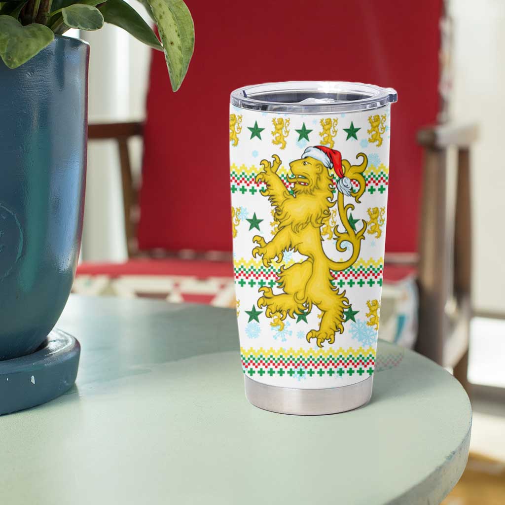 Senegal Christmas Tumbler Cup with White-Green-Yellow Design, Golden Lion, and Festive Stars Motif - Wonder Print Shop