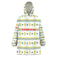 Senegal Christmas Wearable Blanket Hoodie with White-Green-Yellow Design, Golden Lion, and Festive Stars Motif - Wonder Print Shop