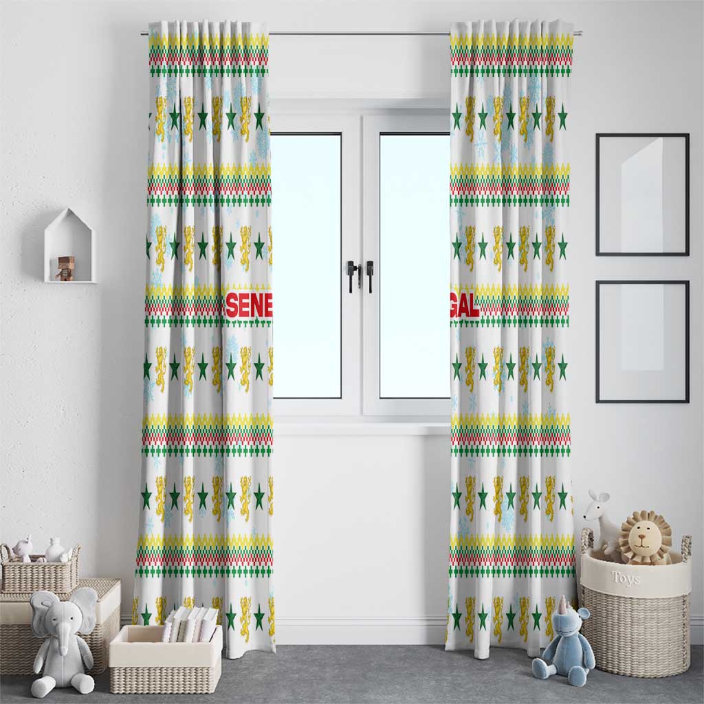 Senegal Christmas Window Curtain with White-Green-Yellow Design, Golden Lion, and Festive Stars Motif - Wonder Print Shop