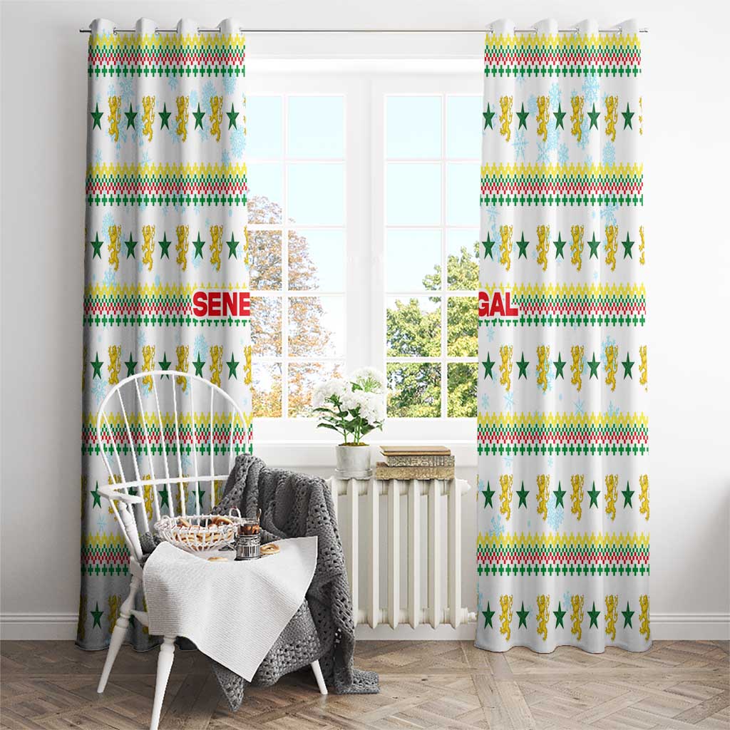 Senegal Christmas Window Curtain with White-Green-Yellow Design, Golden Lion, and Festive Stars Motif - Wonder Print Shop