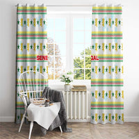 Senegal Christmas Window Curtain with White-Green-Yellow Design, Golden Lion, and Festive Stars Motif - Wonder Print Shop