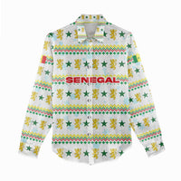 Senegal Christmas Women Casual Shirt with White-Green-Yellow Design, Golden Lion, and Festive Stars Motif - Wonder Print Shop