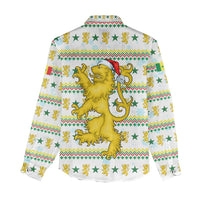 Senegal Christmas Women Casual Shirt with White-Green-Yellow Design, Golden Lion, and Festive Stars Motif - Wonder Print Shop