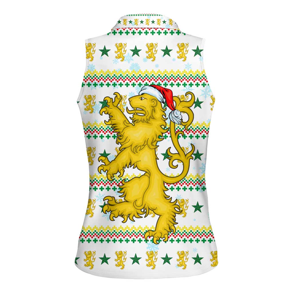 Senegal Christmas Women Sleeveless Polo Shirt with White-Green-Yellow Design, Golden Lion, and Festive Stars Motif - Wonder Print Shop