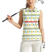 Senegal Christmas Women Sleeveless Polo Shirt with White-Green-Yellow Design, Golden Lion, and Festive Stars Motif - Wonder Print Shop