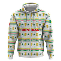 Senegal Christmas Zip Hoodie with White-Green-Yellow Design, Golden Lion, and Festive Stars Motif - Wonder Print Shop