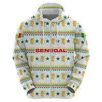 Senegal Christmas Zip Hoodie with White-Green-Yellow Design, Golden Lion, and Festive Stars Motif - Wonder Print Shop