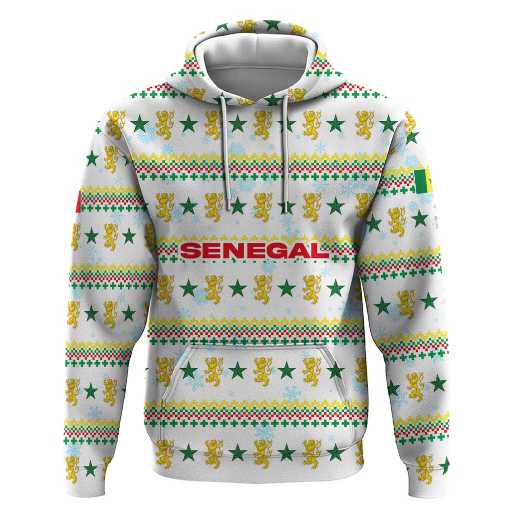 Senegal Christmas Zip Hoodie with White-Green-Yellow Design, Golden Lion, and Festive Stars Motif - Wonder Print Shop