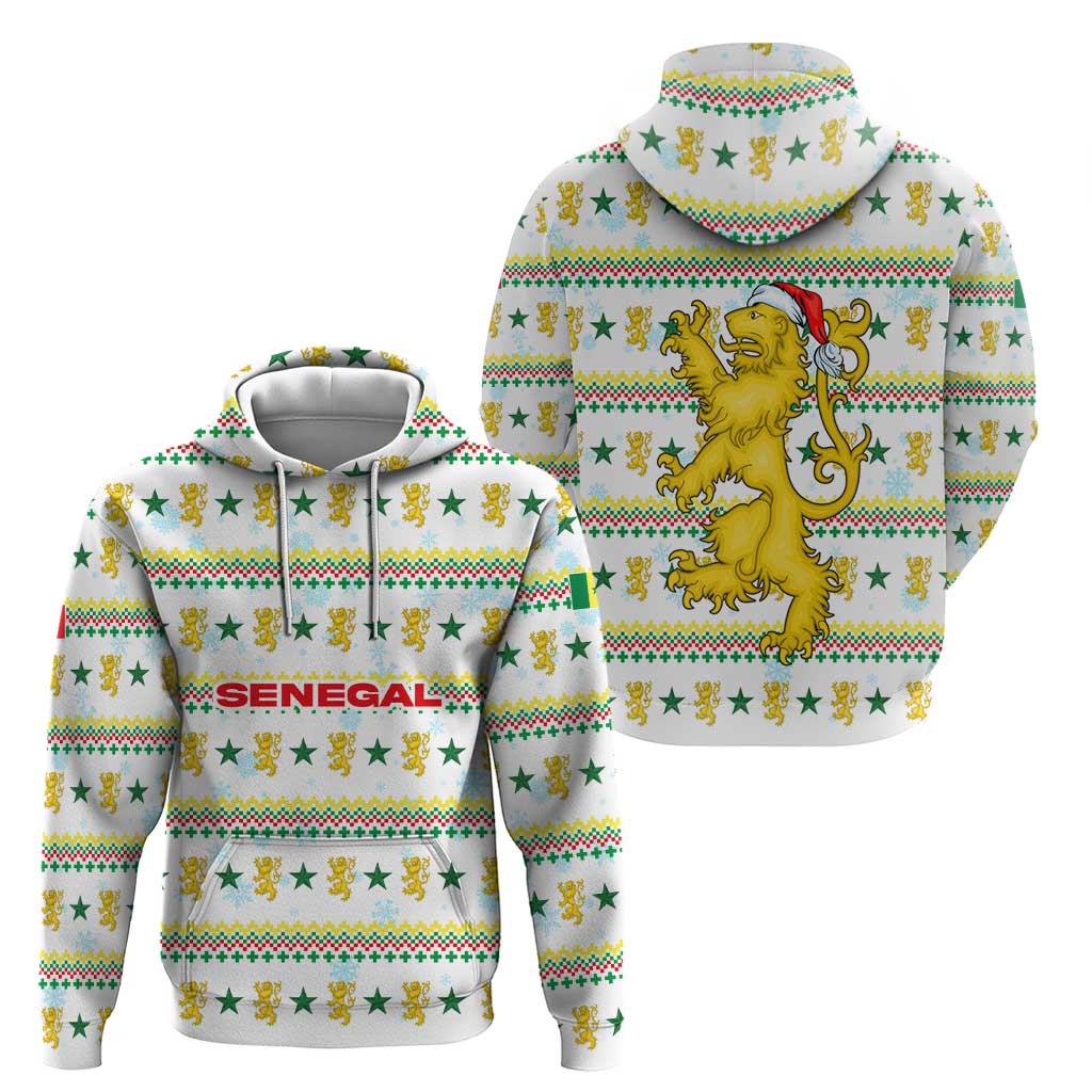 Senegal Christmas Zip Hoodie with White-Green-Yellow Design, Golden Lion, and Festive Stars Motif - Wonder Print Shop