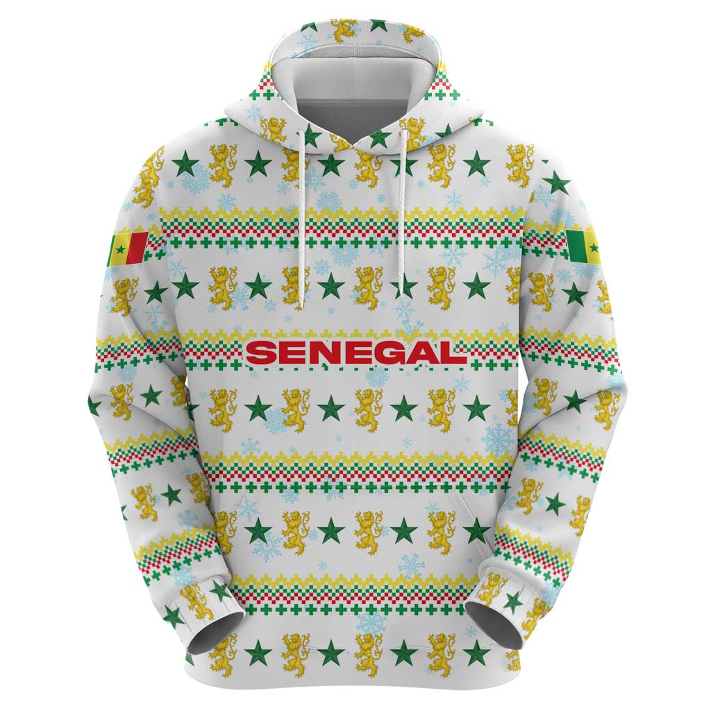 Senegal Christmas Zip Hoodie with White-Green-Yellow Design, Golden Lion, and Festive Stars Motif - Wonder Print Shop