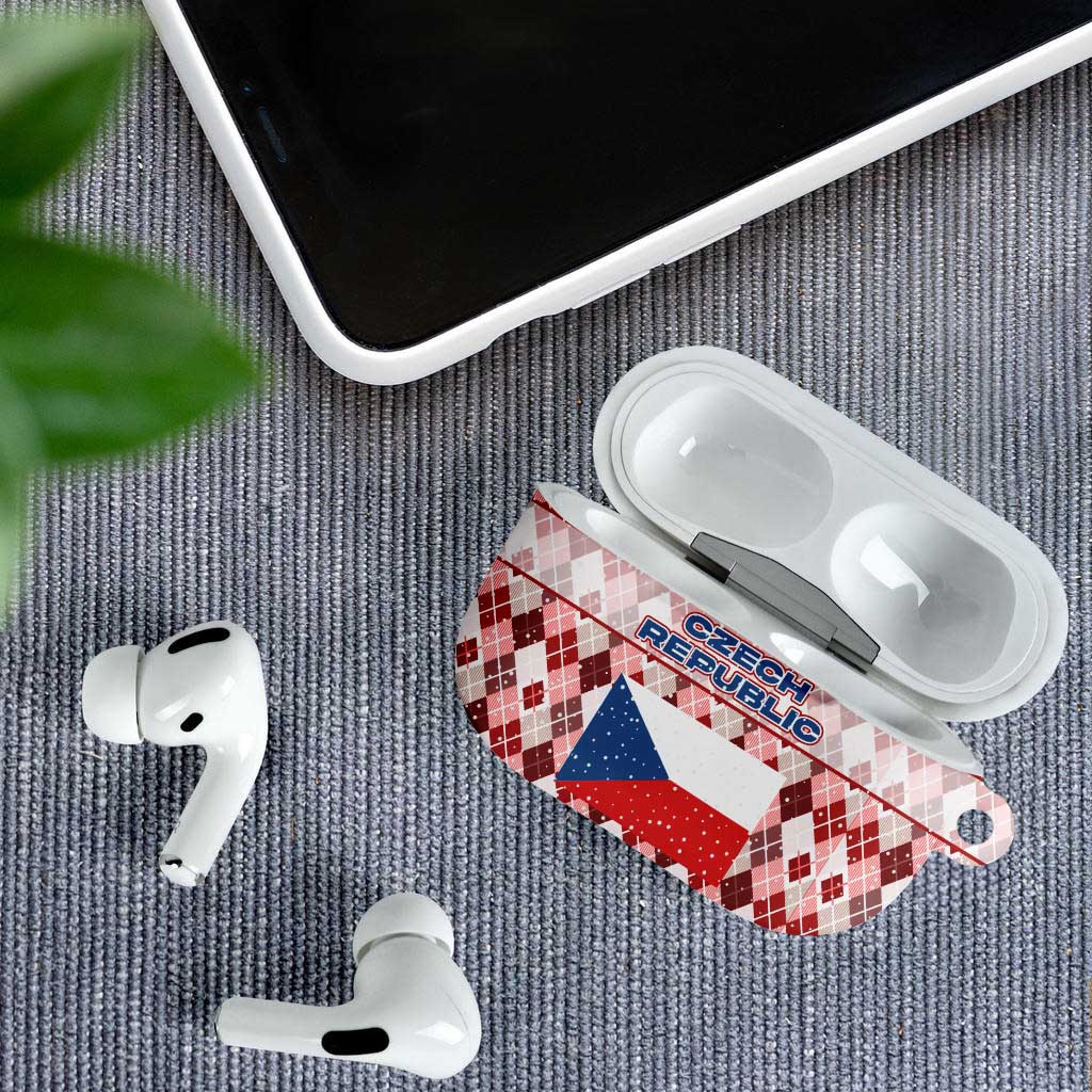 Czech Republic Christmas AirPods Case with Red-White Checkered Design, Double-Tailed Lion, and Festive Motif - Wonder Print Shop