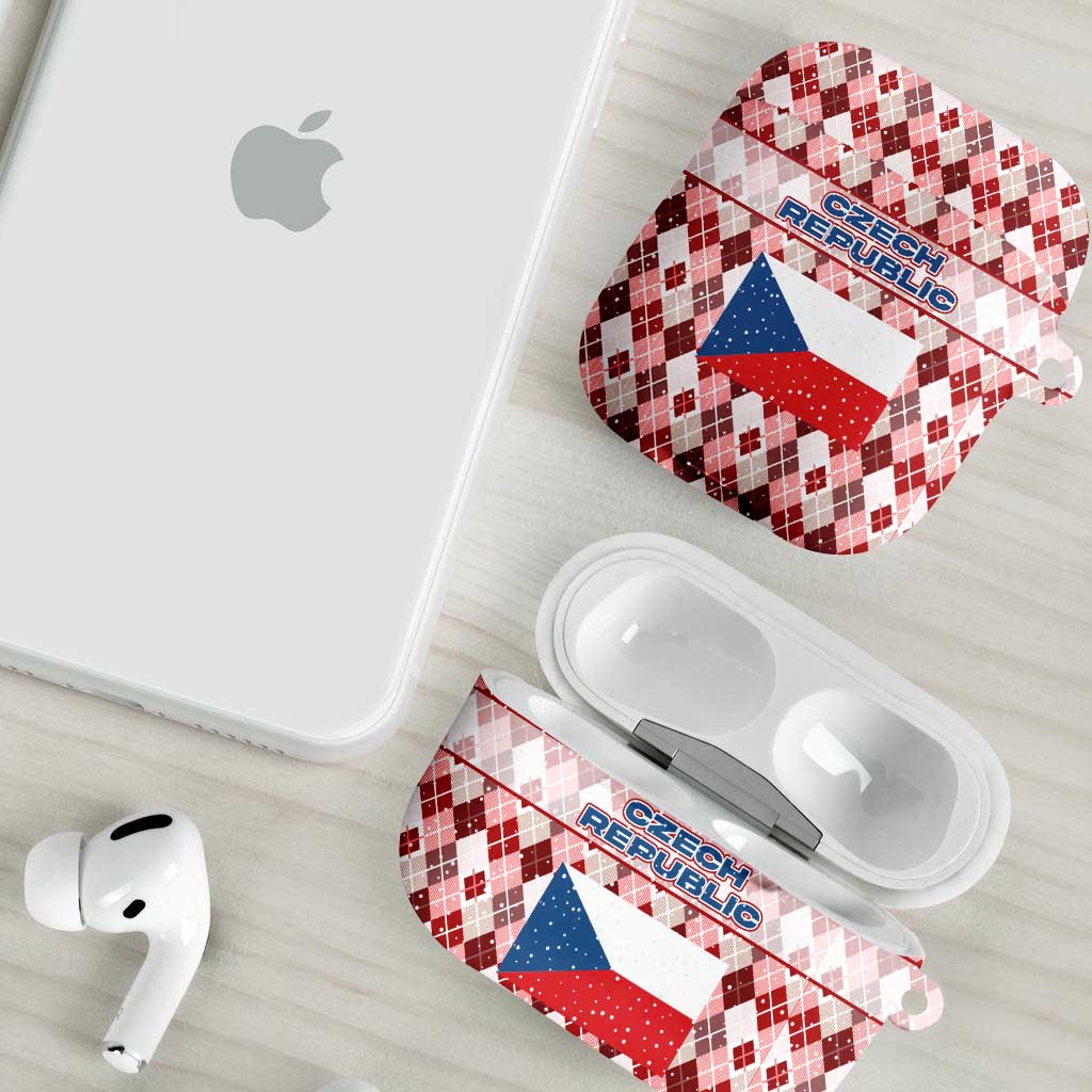 Czech Republic Christmas AirPods Case with Red-White Checkered Design, Double-Tailed Lion, and Festive Motif - Wonder Print Shop