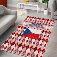 Czech Republic Christmas Area Rug with Red-White Checkered Design, Double-Tailed Lion, and Festive Motif - Wonder Print Shop