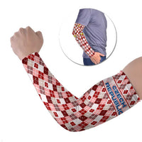 Czech Republic Christmas Arm Sleeves with Red-White Checkered Design, Double-Tailed Lion, and Festive Motif - Wonder Print Shop