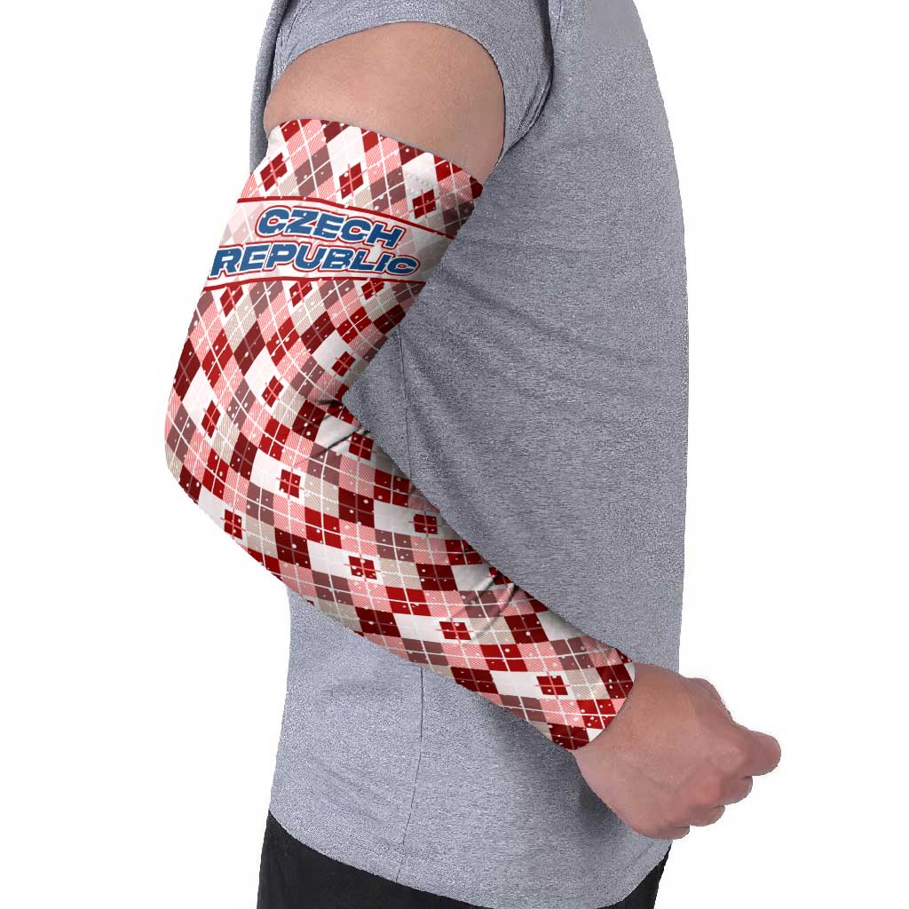 Czech Republic Christmas Arm Sleeves with Red-White Checkered Design, Double-Tailed Lion, and Festive Motif - Wonder Print Shop