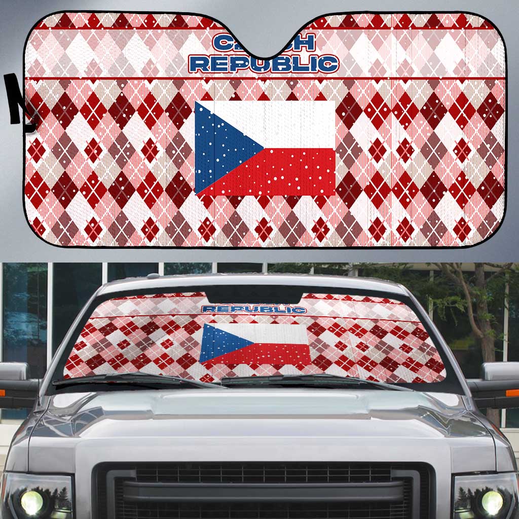 Czech Republic Christmas Auto Sun Shade with Red-White Checkered Design, Double-Tailed Lion, and Festive Motif - Wonder Print Shop