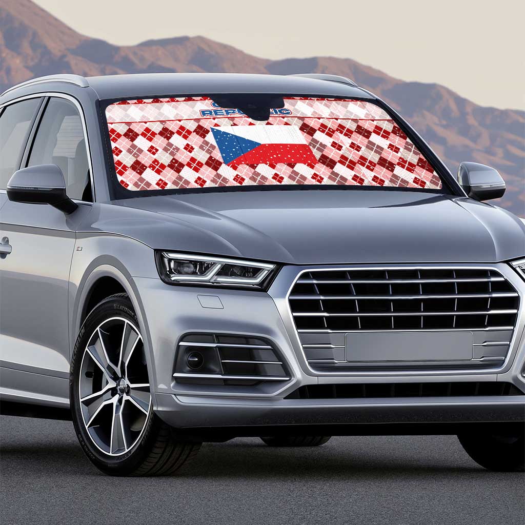 Czech Republic Christmas Auto Sun Shade with Red-White Checkered Design, Double-Tailed Lion, and Festive Motif - Wonder Print Shop