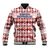 Czech Republic Christmas Baseball Jacket with Red-White Checkered Design, Double-Tailed Lion, and Festive Motif - Wonder Print Shop