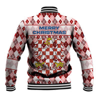 Czech Republic Christmas Baseball Jacket with Red-White Checkered Design, Double-Tailed Lion, and Festive Motif - Wonder Print Shop