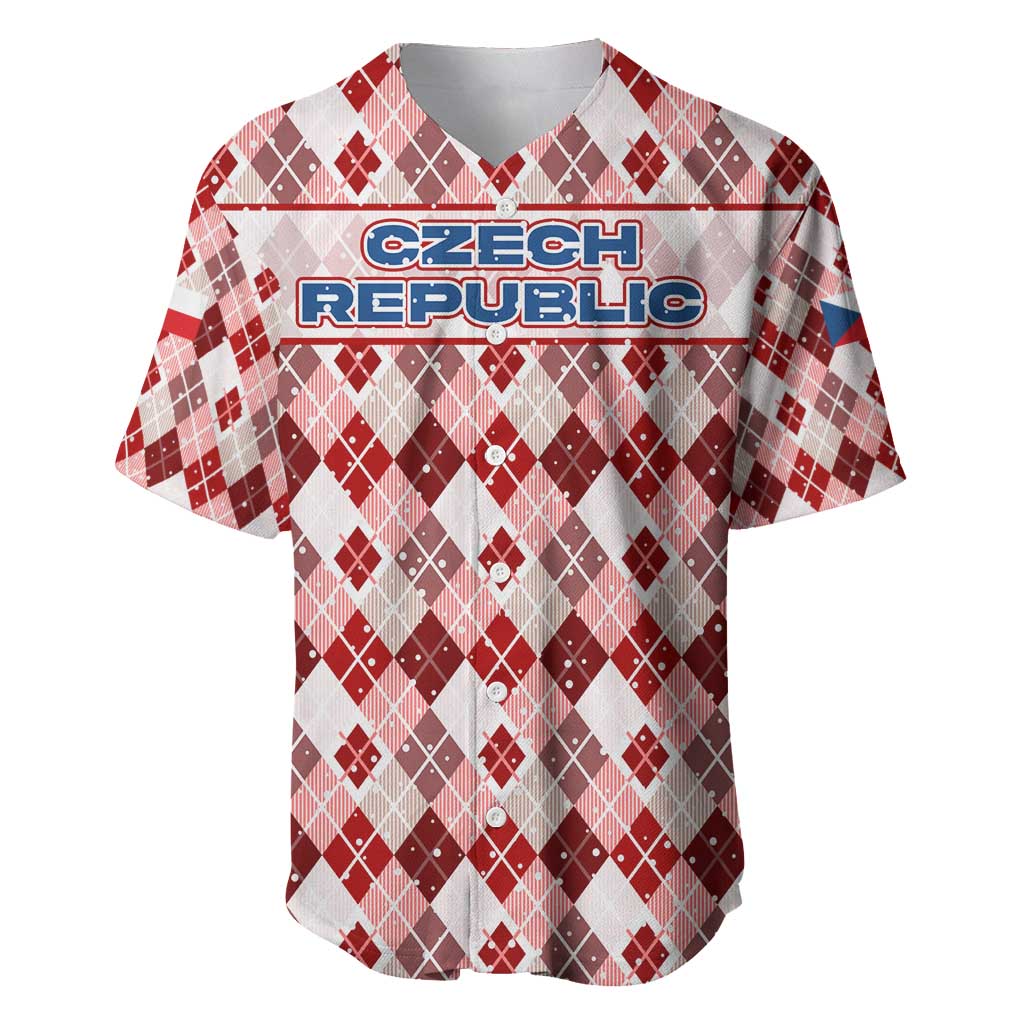 Czech Republic Christmas Baseball Jersey with Red-White Checkered Design, Double-Tailed Lion, and Festive Motif - Wonder Print Shop