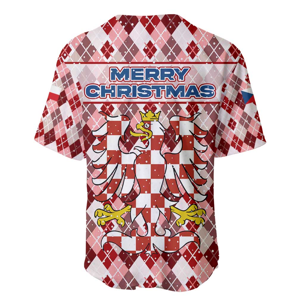 Czech Republic Christmas Baseball Jersey with Red-White Checkered Design, Double-Tailed Lion, and Festive Motif - Wonder Print Shop