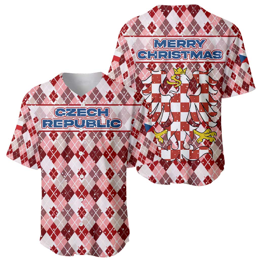 Czech Republic Christmas Baseball Jersey with Red-White Checkered Design, Double-Tailed Lion, and Festive Motif - Wonder Print Shop